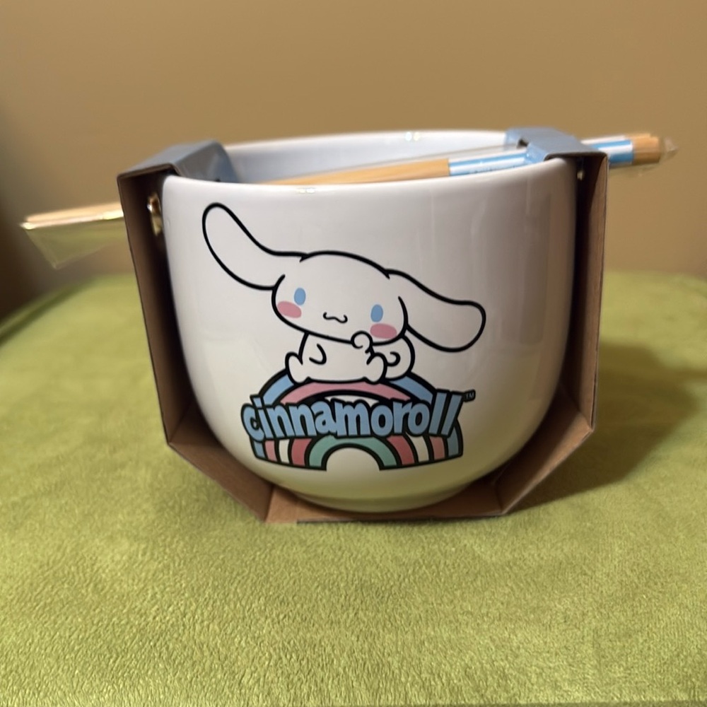 Hello Kitty Cinnamoroll Ramen Bowl With Chopsticks